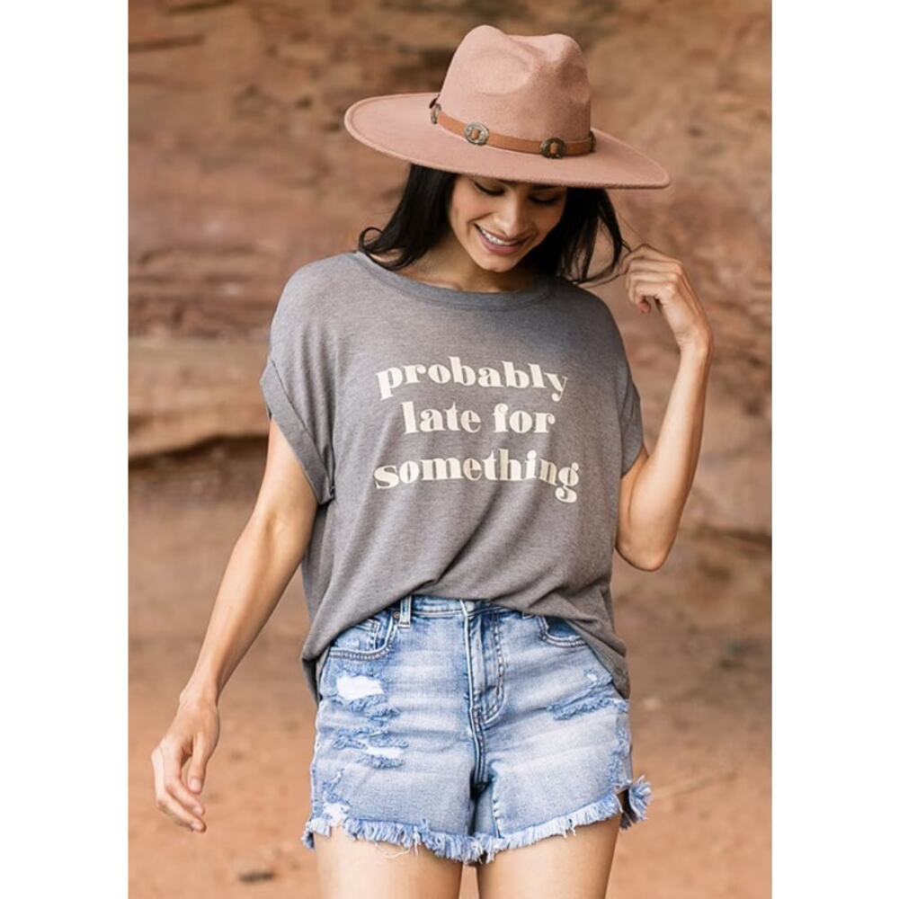 Joyfolie Mia Joy Probably Late for Something Graphic Tee Women's Size L